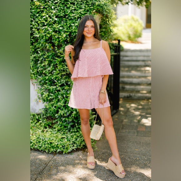 Gilli Dresses & Skirts - Gilli Red Ruffle Striped Romper